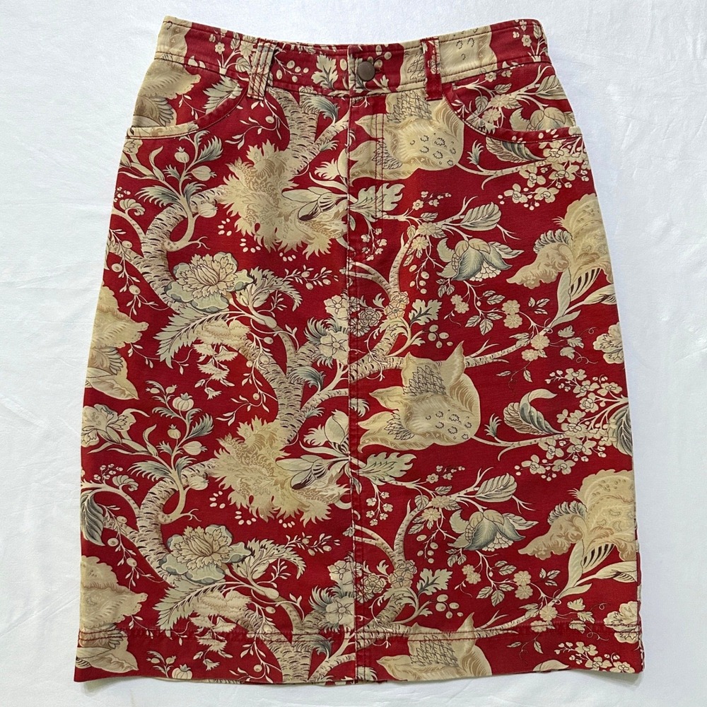 Pendleton 100% Cotton Floral Botanical Canvas Skirt 8 Red Cottagecore Boho Retro